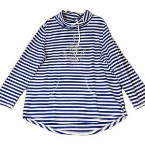 Quacker Factory Nautical Tunic Top‎ Womens XL Blue White Sequins Anchor Beach